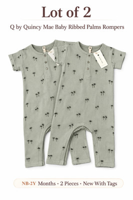 Lot of 2 Quincy Mae Baby Unisex Romper Sage Green Ribbed Bodysuit Organic Cotton
