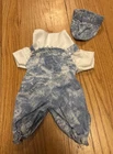 Vintage 80s Cabbage Patch Kids Sparkle Blue Denim Overalls Romper Outfit Hat
