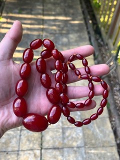 Vintage Phenolic Cherry Amber Bakelite Bead Necklace Faturan 68.2 Gram Marbled