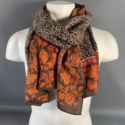 ERMENEGILDO ZEGNA Brown Orange Blumen Wolle Seide Schal