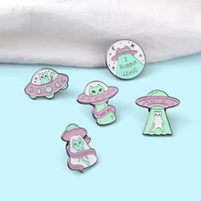 Listing image for Alien Cat UFO Space Ship pin Badges Take Me Leave Here Enamel Pins set of 5 Bro