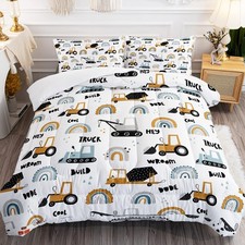 Cartoon Car Boys Comforter Set Construction Vehicles Kids Bedding Set Full Si...