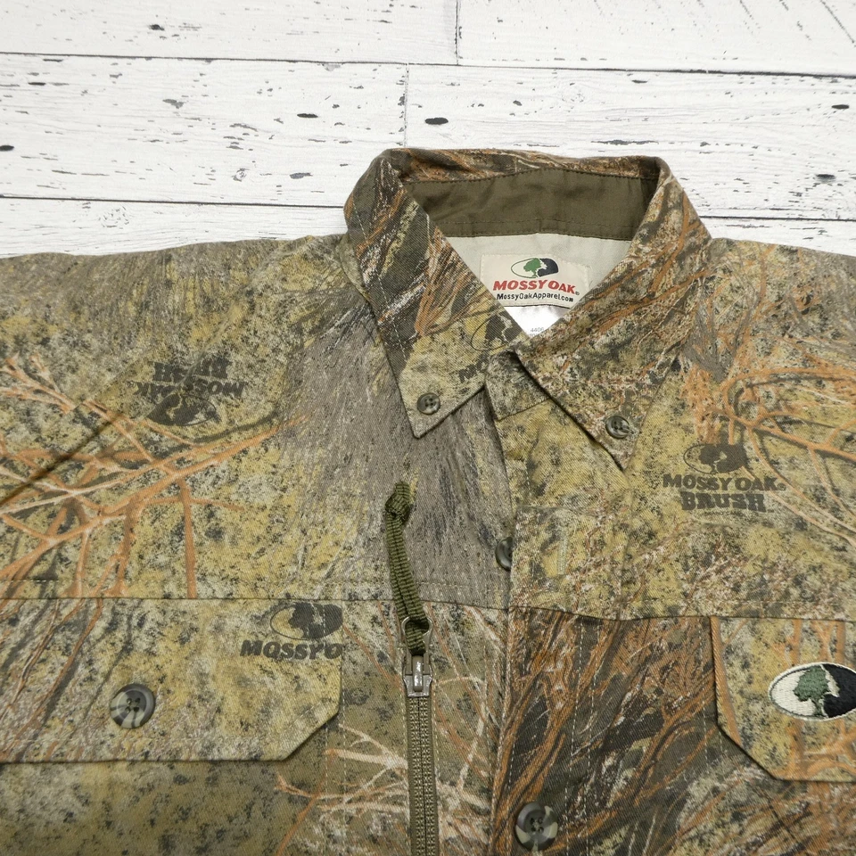 Camisa con cepillo de roble musgo para hombre grande camuflada para detener el olor caza al aire libre botón delantero Foto 3 de 4