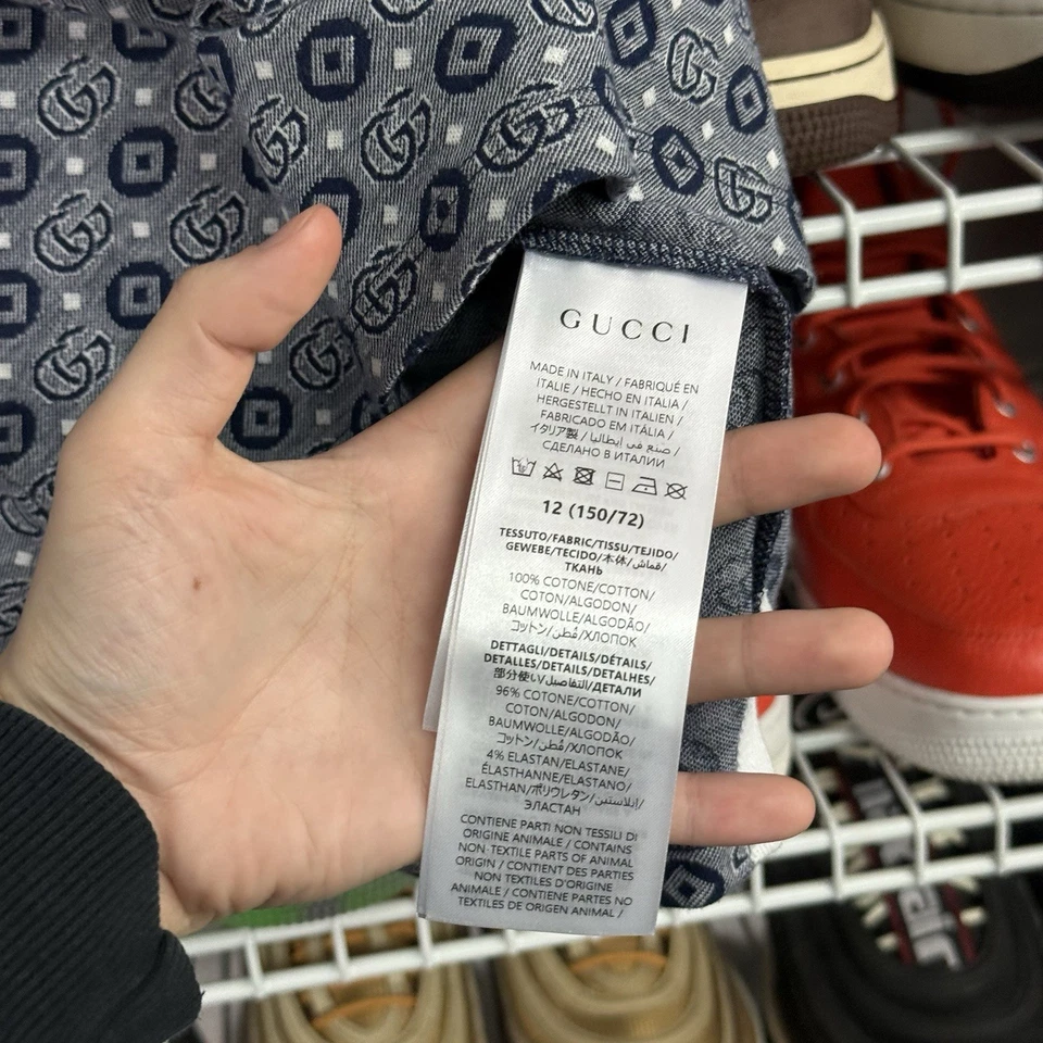 Gucci Double G Logo Polo Shirt Quarter Button White And Blue Youth Size 12 - Image 4 of 4