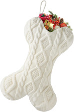 Dog Christmas Stocking, Knitted White Christmas Stocking for Dogs, Bone Shape...
