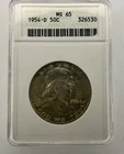 1954 D Franklin Silver Half Dollar ~ Soapbox ANACS MS65 ~ Toning 50c