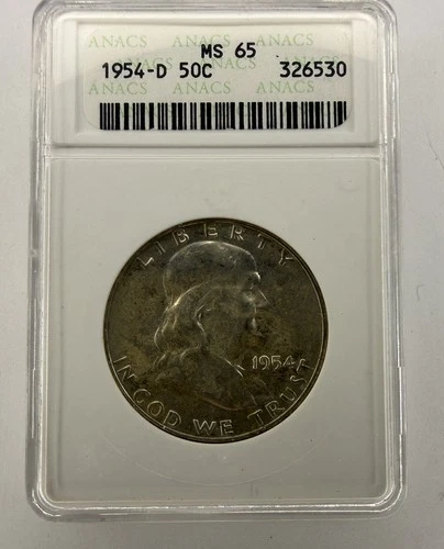 1954 D Franklin Silver Half Dollar ~ Soapbox ANACS MS65 ~ Toning 50c