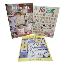 3 Vtg Cross Stitch Pattern Booklets Lot Baby Nursery Designs Charts Books