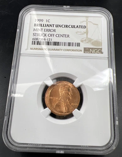 1999 1c Lincoln Memorial Cent Coin Off Center Error BU UNC NGC Certified