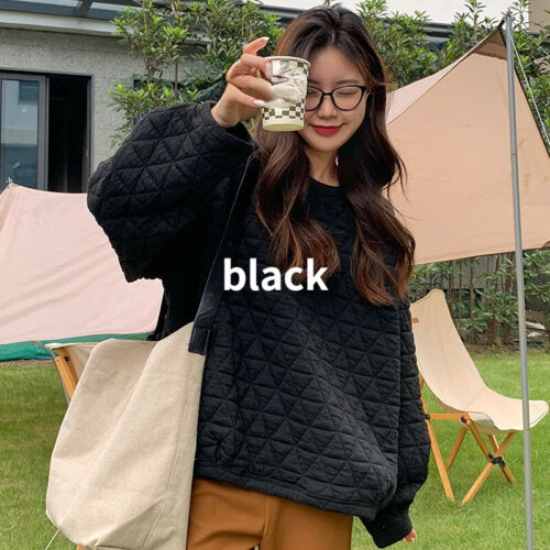 Women Jumper Pullover Top Triangle Diamond Check Loose Casual Preppy Style Soft - Picture 3 of 17