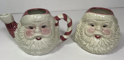 Vintage Christmas Porcelain Santa Cream & Sugar Wang s International