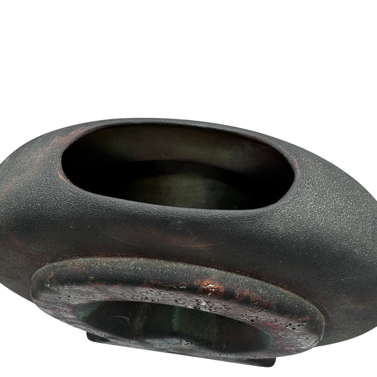 Signed William K Turner Studio Art Pottery Raku Round Iridescent Table Vase