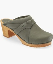 SANITA"MANUELLA" OILED LEATHER OPEN BACK CLOG SLIP-ON COLOR KHAKI WOMEN 37 US 6 