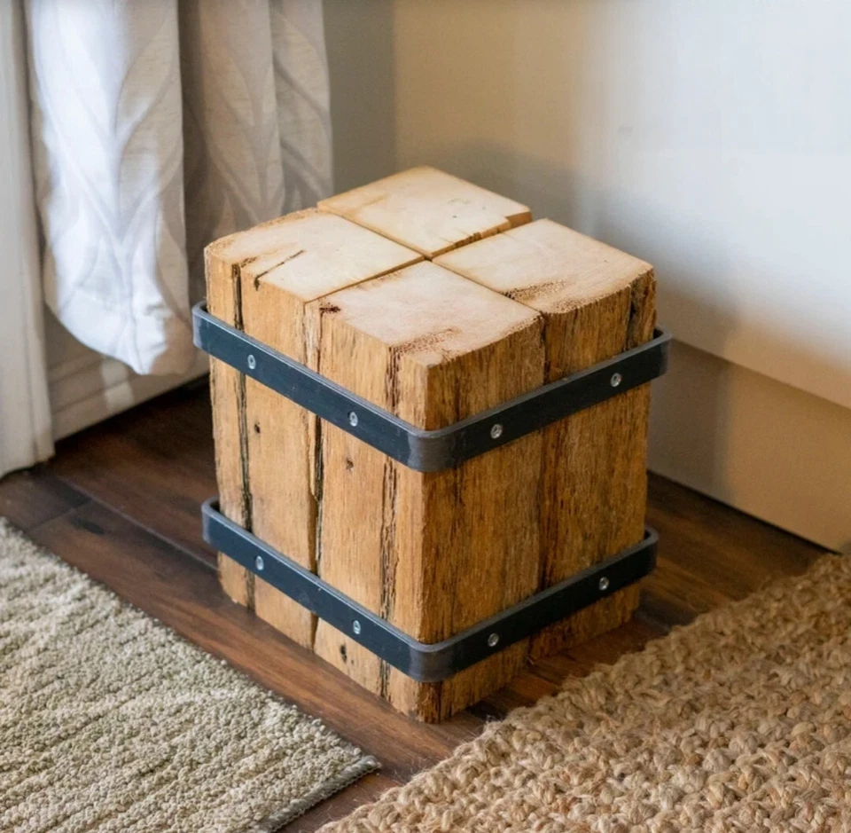 Metal Bands Antique Lumber Stand Red Cedar Barn Wood Rustic Floating Shelf Decor - Image 3 of 4