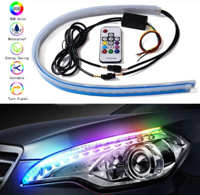 2PC Multi-Color DRL LED Light Car HeadLight Strip Flexible Turn Signal Lamps RGB
