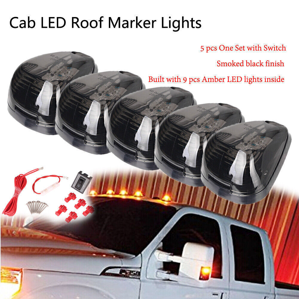 5PCS 9LED Cab Roof Running Marker Amber Lights Switch Truck SUV Off