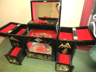 TOYO Lacquered Japanese Jewelry Box, Geisha Girl, Lock/Key, EUC | eBay
