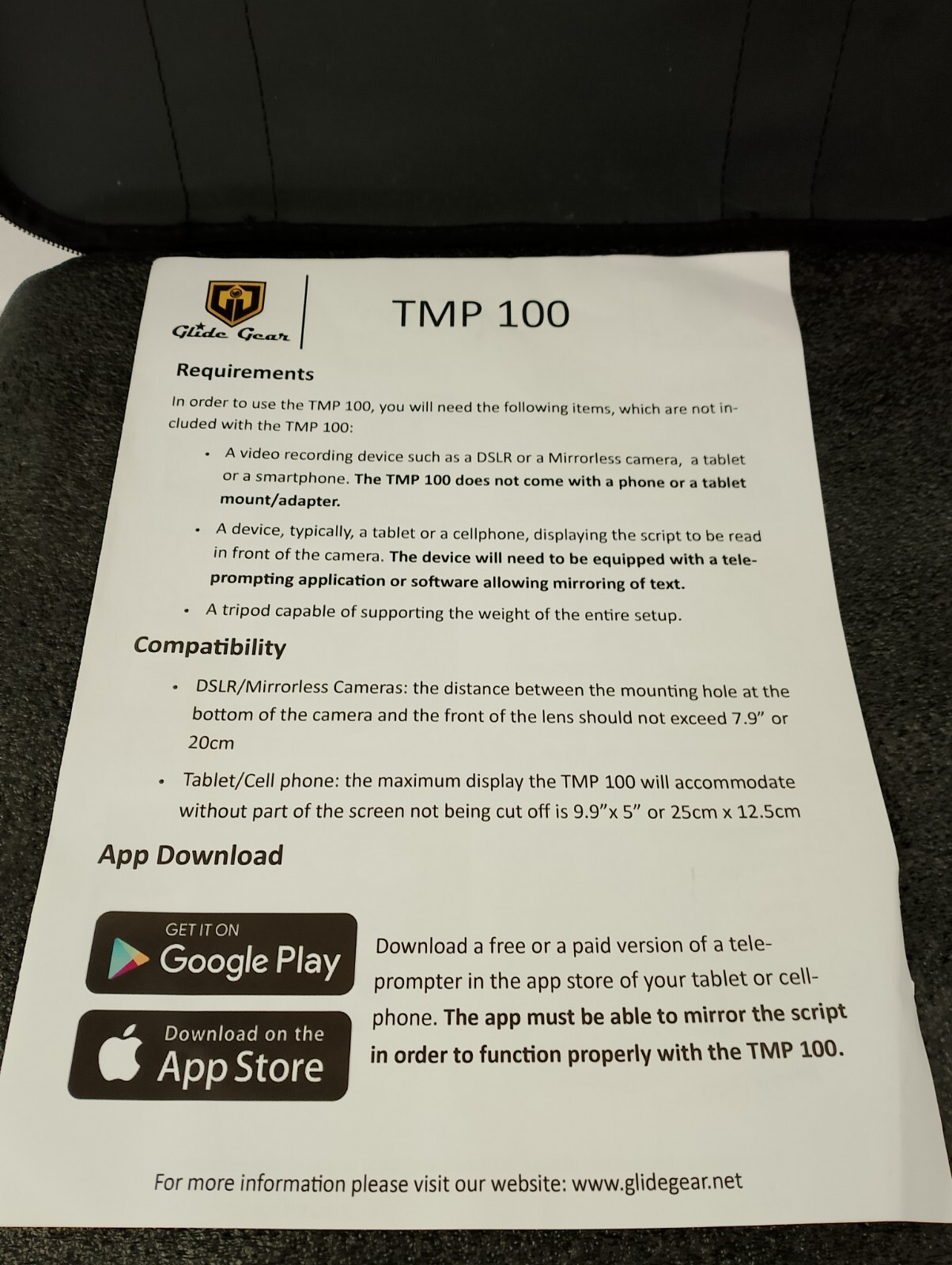 Glide Gear TMP100 Adjustable iPad/ Tablet/ Smartphone Teleprompter Beam