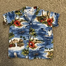 Nui Nalu vintage Hawaiian Shirt Kids USA made blue beach boys sz 5