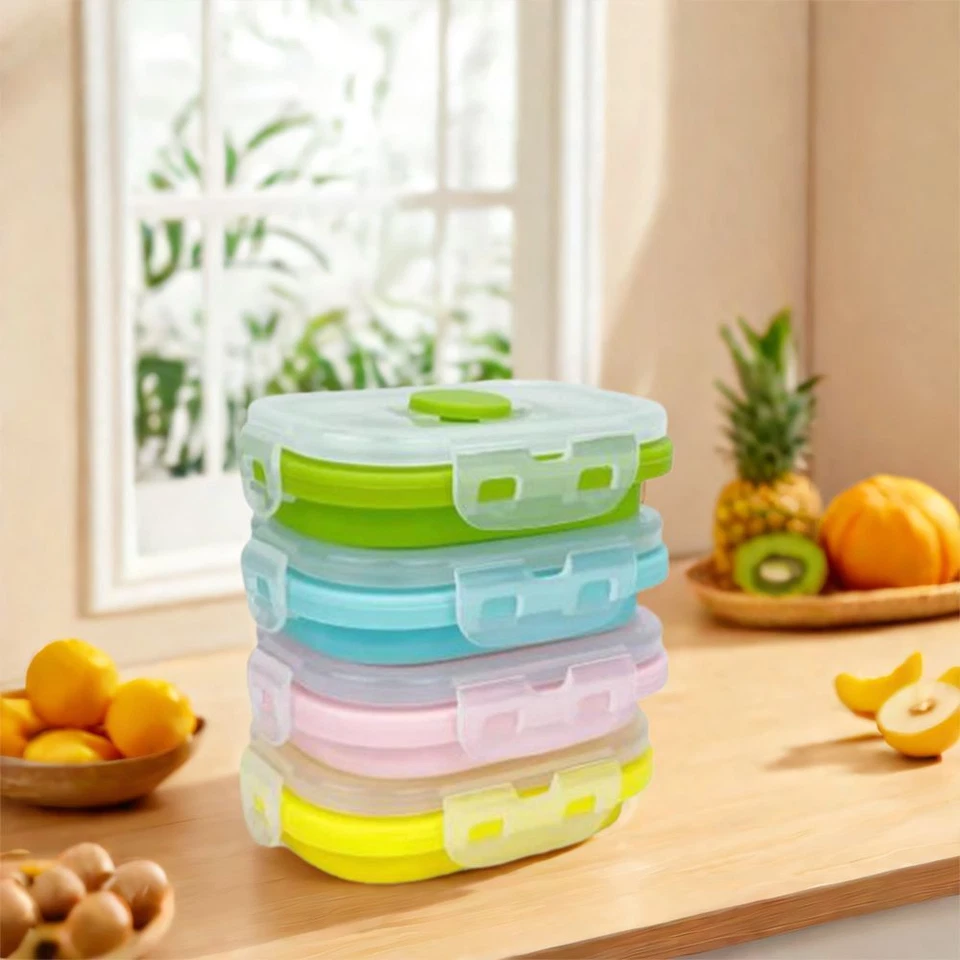 4pcs Mini Silicone Food Storage Container Kids Snack Container Collapsible Box - Image 2 of 4