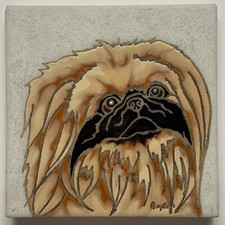 PEKINGESE DOG Hand Painted Clay Tile by Pumpkin Tile 6โ x 6" Made In USA
