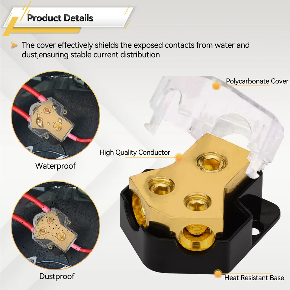 New 2-Way Car Audio Solar Amp Power/Ground Cable Splitter Distribution Block 2pc - Image 3 of 4