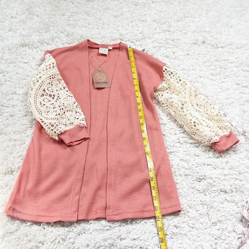 NWT Southern Grace Crochet Knit Boho Girls Open Cardigan Sweater Peach Cream 6/7 - Picture 4 of 6