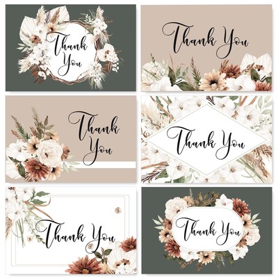 AnyDesign Boho Floral Thank You Cards Bulk 30 Pack Fall Rustic Greeting Cards...