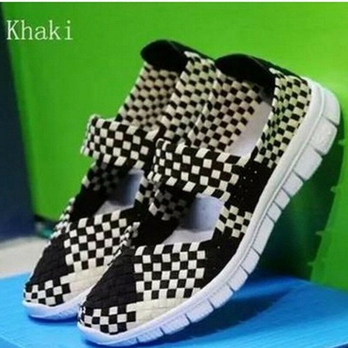 UK Women Ladies Slip On Elastic Flat Shoes Breathable Weave Sandals Trainers