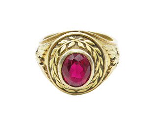 Authentic 925 Sterling Silver Lab Ruby US Marines Gold Plated Ring Sz 12 RG10090