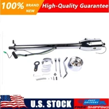 32"GM Steering Column Tilt Auto No Key W/ 9 Holes Wheel Adapter Chrome Polished