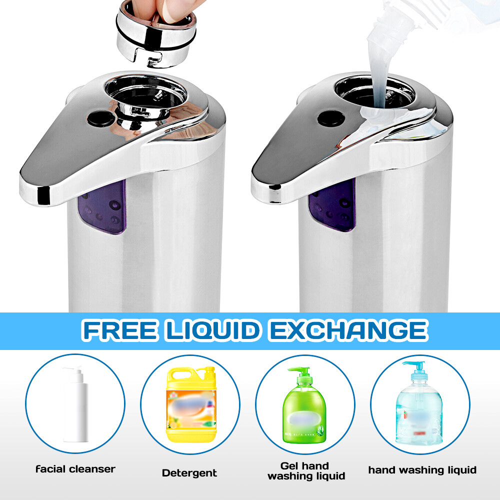 Touch-Free Rechargeable Soap Pump Dispenser Auto Handfree Sensor Stainless 280ML