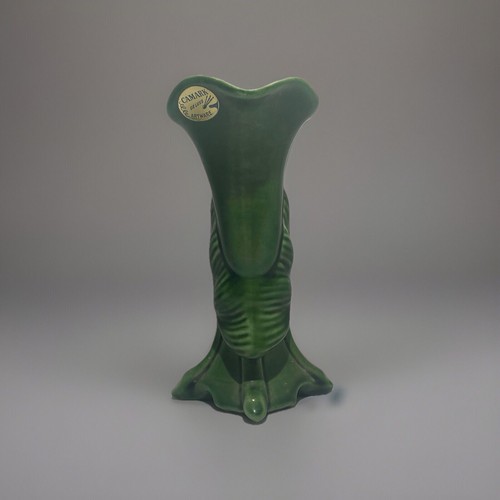 Vintage Camark Deluxe Artrware Pottery #597 Calla Lily Leaf Green vaso 8" anni 40 - Foto 7 di 11