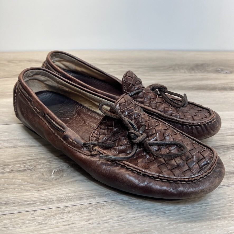 Frye Loafers Mens Size 10.5 Russe Black Woven Leather Slip 