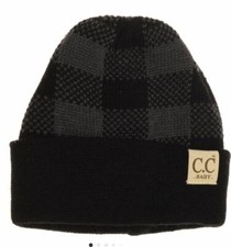 Baby Infant C.C Beanie Black  Grey Buffalo Plaid Knit Soft Hat Skull Cap NIP