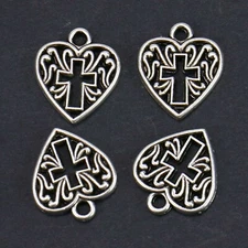 Cross Heart Charms Antiqued Silver Religious Pendants Christian Findings 16mm 4p