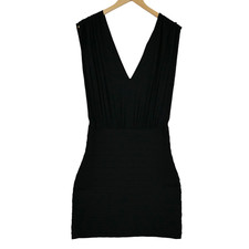 Express Women's Black Deep V-Neck Plunge Sleeveless Shift Mini Dress Size Small