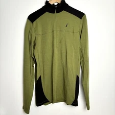 Ibex 1/2 Zip Pullover Sweater Merino Top Men L Large Green USA Rambouillet Wool