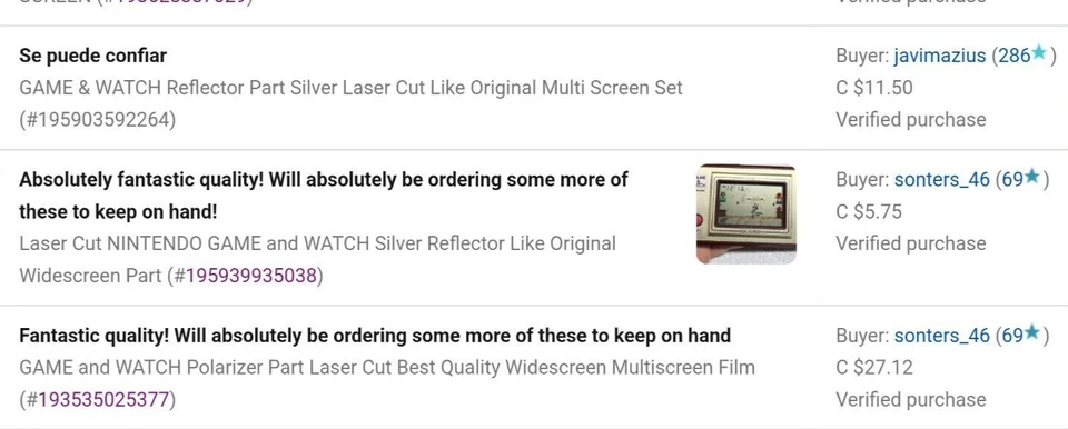 NINTENDO GAME and WATCH Part Silver Reflector Like Original Top Screen No Glue - Image 3 of 4