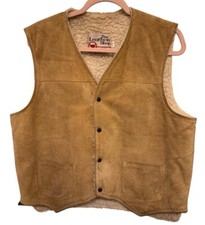 Vintage SEARS The Leather Shop Suede Leather Sherpa Vest Size L Tan Cowboy Farm