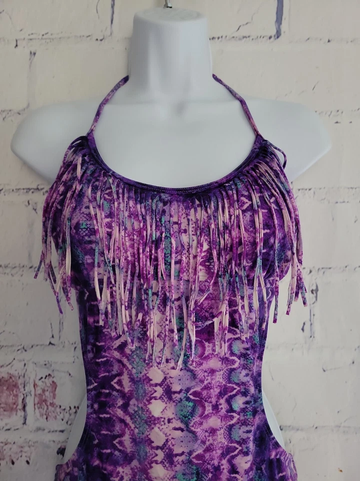 Traje de baño OP One Piece Monokini púrpura estampado animal mediano junior forrado flecos Foto 2 de 4