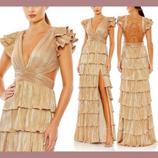 NWT 498 IEENA Mac Duggal 10 Ruffle Tiered Criss Cross Lace Up Gown J617