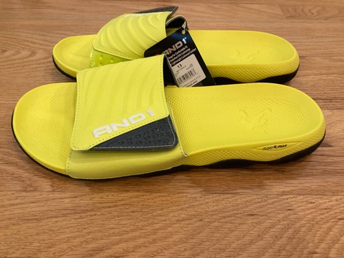 New Mens AND1 Flip Flops Slides Sandals Neon Yellow Black Size 13 Comfort  Foam | eBay