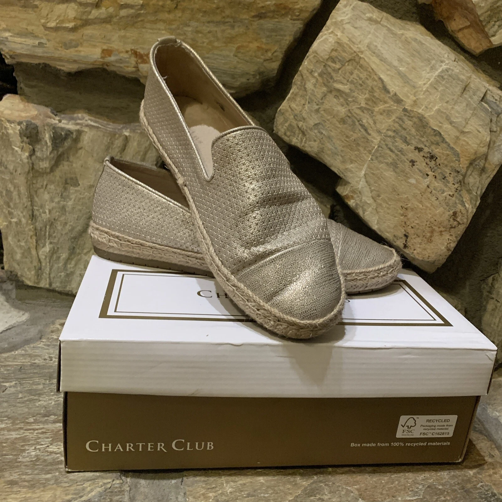 Charter Club Jonii Round-toe Slip-on Espadrille Flats Gold 9.5M