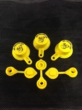 Cap/Vent Pack - 3 BLITZ Yellow Spout Caps & 3 Vents, 6pcs total, NEW - 900302