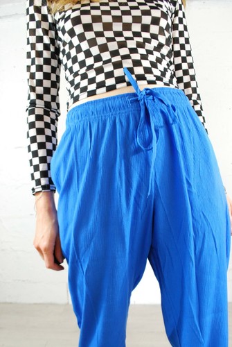 Vintage 80s Blue Lightweight Straight Leg Pants Trousers - Medium 10 12 14 - Picture 2 of 5