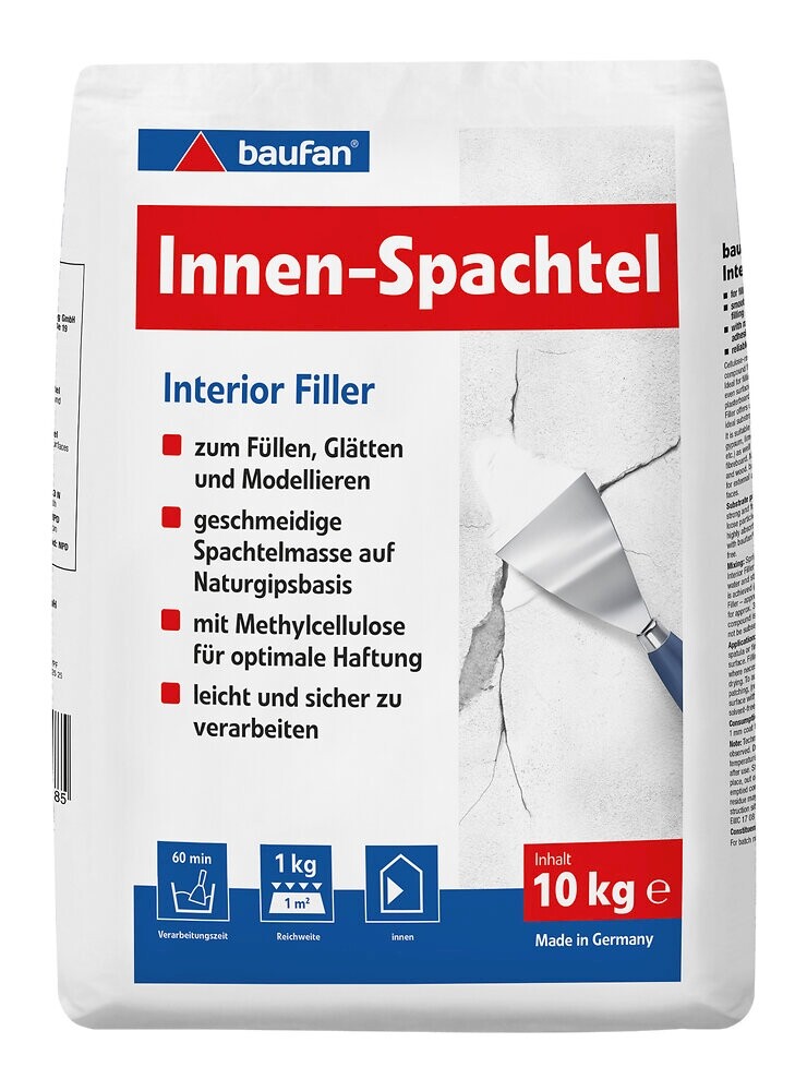 Baufan Interior Spackle Compound 10 kg For Filling Smoothing Modelling, White