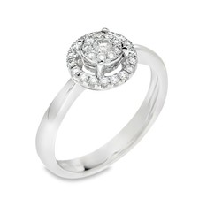 18ct White Gold Diamond Halo Cluster Ring - Size N½ - 0.29ct
