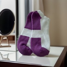 VTG Socks 80s Ladies Acrylic Sport USA Purple Low Cut White Stripe 70's Ankle