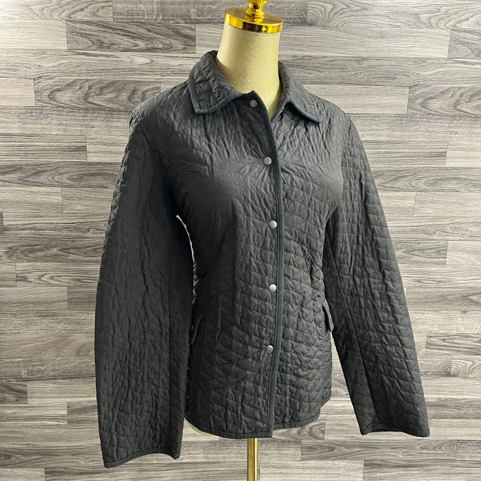 SIGRID OLSEN SPORT Snap Collar Pocket Brown Quilted Jacket Women's Medium Petite - Image 2 of 4